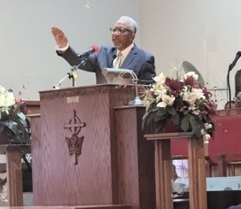 Pastor Matthews preaching at New Mount Bethel